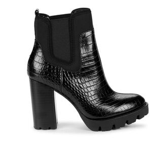 Charles David Croc Embossed Leather Stacked Hell Booties sz.8.5